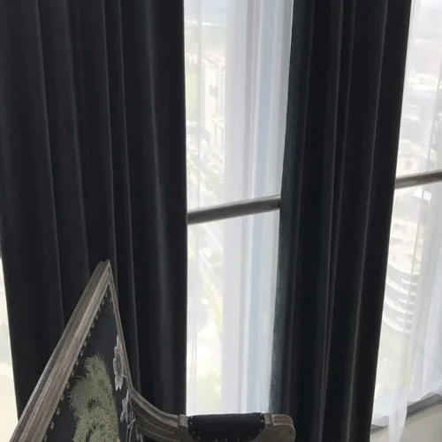 Vista 5 de SINGINGLORY - Cortinas opacas negras de terciopelo negro de 63 pulgadas, juego de 2 cortinas con aislamiento térmico con ojales para ventana