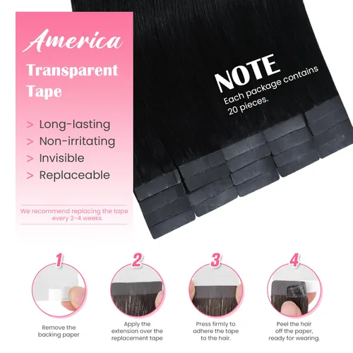 Vista 3 de Extensiones de cabello humano real color negro azabache, extensiones de cabello humano 100% Remy, sedosas y lacias, para mujeres, 20 unidades por