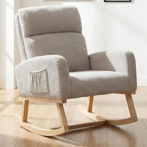 Vista 12 de Mecedora para guardería, sillas de acento modernas tapizadas de lino para enfermería, sillón acolchado para sala de estar interior, dormitorio, beige