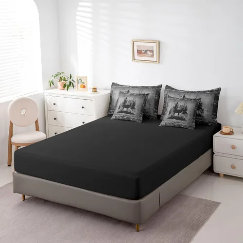Vista 91 de Feelyou Juego de edredón de ciervo con sábanas – Tamaño Queen 7 piezas Juego de ropa de cama infantil de caza rústica – Cama de ciervo de cabaña