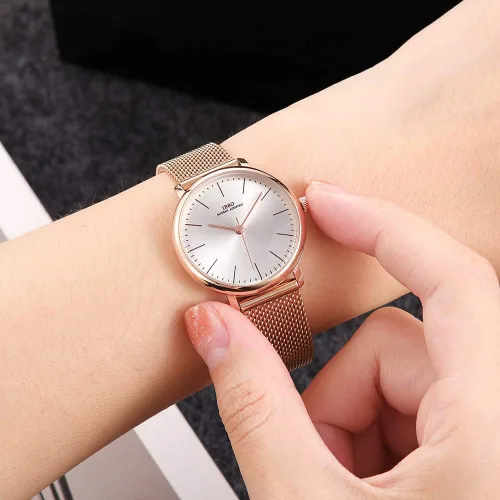 Vista 7 de Relojes de pulsera de acero inoxidable para mujer, de cuarzo, impermeable, diseño único, de malla, reloj femenino