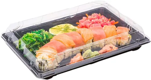 Vista 10 de Restaurantware Roku - Bandejas de sushi de 5.4 x 3 pulgadas, 100 recipientes desechables para sushi con tapas, pequeños recipientes rectangulares