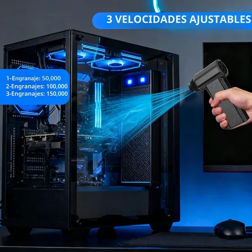 Vista 4 de Soplador de Aire Comprimido Inalámbrico, 150000RPM Soplador de Aire Eléctrico Súper Potente, Mini Soplador de Aire Ajustable de 3 Velocidades