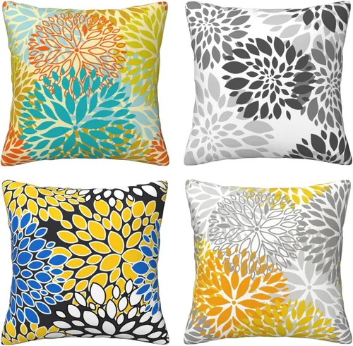 Vista 14 de Juego de 4 fundas de almohada de flamencos tropicales y flores rosadas, 18 x 18 pulgadas, diseño de peonías florales de mariposa, fundas de almohada