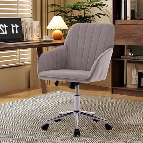 Vista 24 de Silla de escritorio de oficina en casa, silla de tocador, moderna silla con respaldo bajo ajustable de terciopelo, silla de oficina tapizada