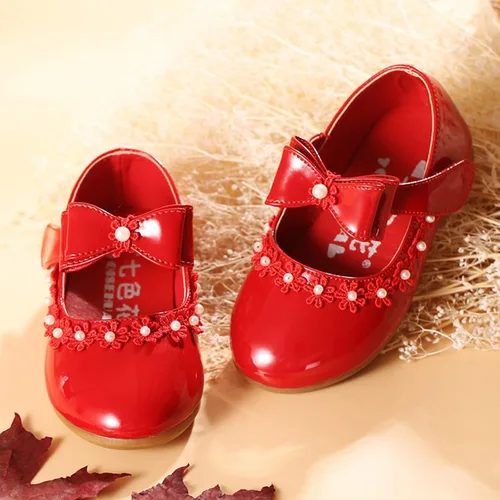 Vista 3 de Zapatos sin cordones para niñas pequeñas, zapatos de cuero pequeños, zapatos individuales, zapatos de baile para niños (rojo, 12-18 meses)
