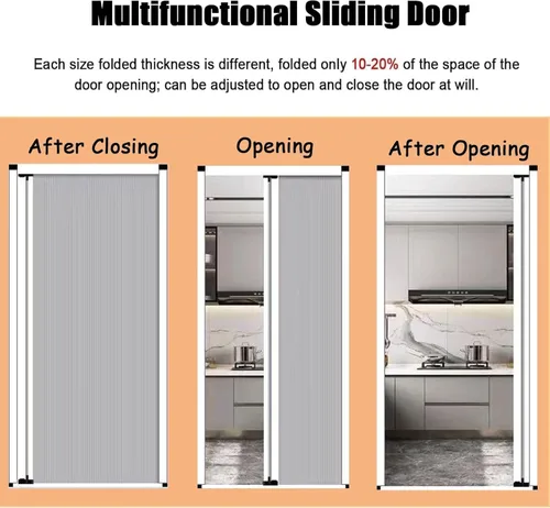 Vista 7 de Puerta plegable de acordeón interior multifuncional, divisor de habitación con marco de aluminio, diseño sin taladro para patio, dormitorio, baño