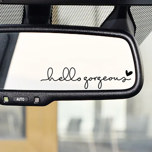 Vista 3 de 2 calcomanías de vinilo con el texto “Hello Gorgeous” para espejo retrovisor, botella de agua, cuidado personal, para la ventana del auto y laptop