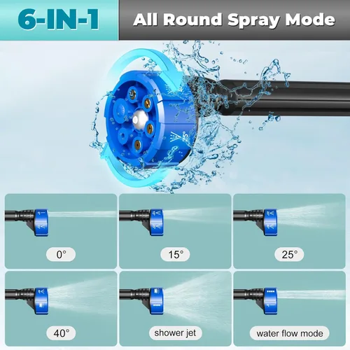 Vista 3 de Lavadora a presión inalámbrica de 21 V, lavadora a presión portátil de 600 PSI con boquilla 6 en 1, manguera extra larga de 16.5 pies, batería