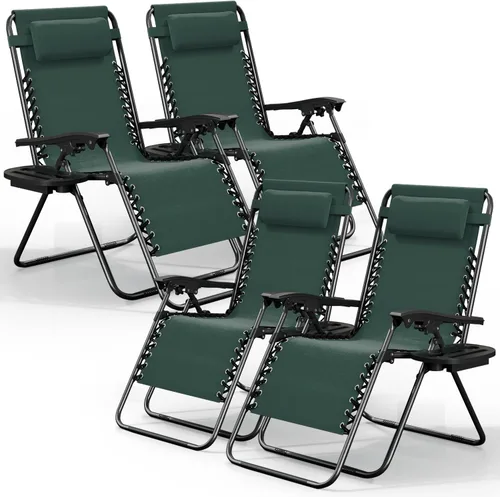 Vista 35 de Nestl Sillas de gravedad cero, juego de 2, silla de patio al aire libre con almohadas y bandejas portavasos, silla reclinable plegable de malla