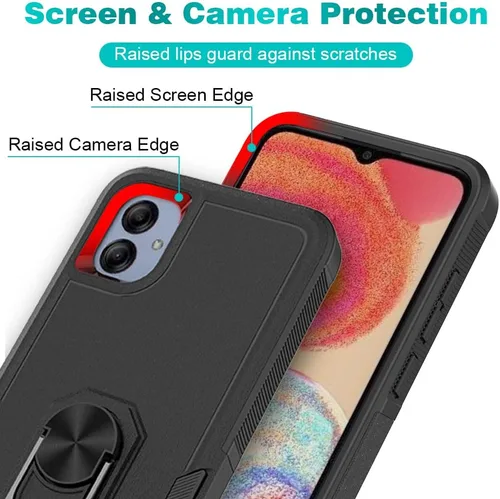 Vista 6 de Funda para Samsung Galaxy A04e, doble capa a prueba de golpes magnética con soporte de anillo giratorio (negro)