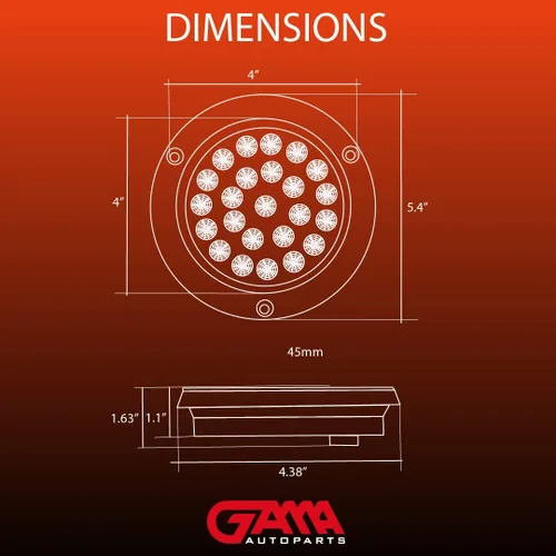 Vista 8 de Gama 2PCS 4 pulgadas redondo 24 LED luz trasera remolque/camión señal de giro trasera (rojo) (6605)