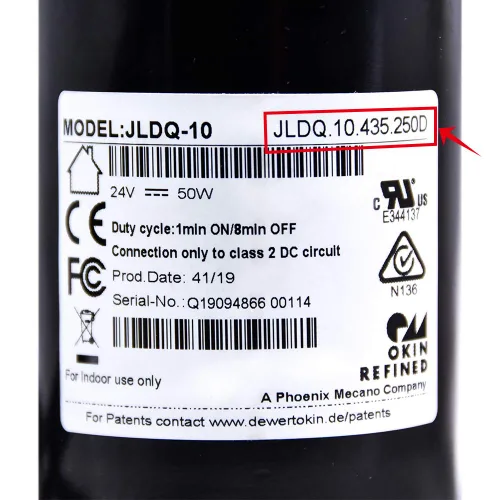 Vista 3 de Okin JLDQ-10 Modelo de pieza JLDQ.10.435.250D Actuador de motor para reemplazo refinado reclinable eléctrico