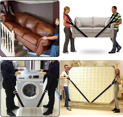 Vista 2 de Correas de mudanza, correas de elevación para 2 personas para mover muebles, sistema de elevación y movimiento con cinturón de hombro