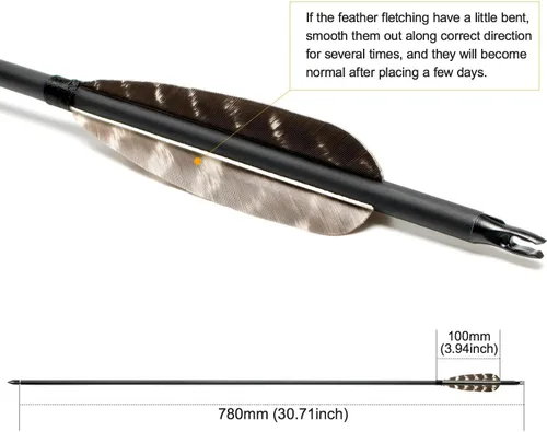 Vista 2 de 31Inch Carbon Arrow, Practice Hunting Arrows, Camo Turkey Feather Fletching, Arrows for Compound & Recurve Bow with Removable Tips Adjustable Nocks