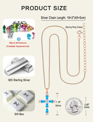 Vista 51 de YL Collar de cruz de plata de ley 925 con colgante de piedra natal religiosa para mujer