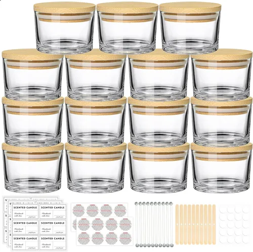 Vista 11 de SUPMIND Tarros de vela de 4 onzas, paquete de 15, pequeños tarros de vela vacíos de vidrio negro para hacer velas con tapas de bambú y kit de mecha