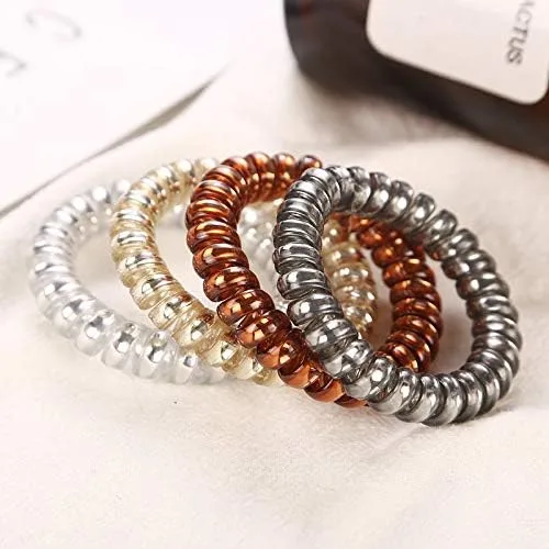 Vista 8 de Cable de teléfono para mujer, bandas elásticas para el cabello, bandas de goma para niñas, accesorios para el cabello (4 unidades, marrón)