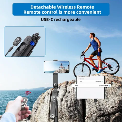 Vista 5 de Selfie Stick - Trípode para teléfono celular 71 con control remoto, adaptador de rosca de tornillo de 1/4 pulgadas, trípode de viaje para grabación