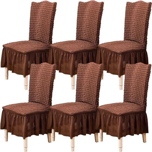 Vista 42 de Qubjus Juego de 2 fundas elásticas para sillas de comedor con falda, extraíbles y lavables, para sillas de cocina, juego de fundas protectoras