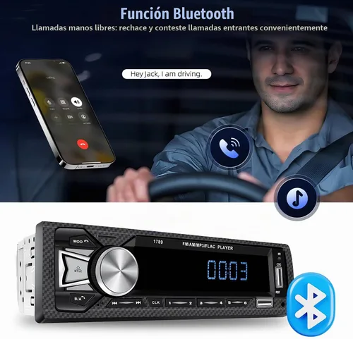 Vista 2 de Receptores de audio para coche con Bluetooth manos libres con pantalla LCD digital, radio FM para coche, reproductor de MP3, carga rápida