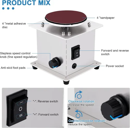 Vista 2 de Mini lijadora de disco eléctrica de 4 pulgadas 6000 RPM, pequeña máquina de lija del disco de la afición Control de velocidad continuo; Función