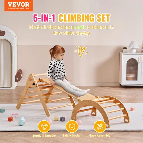 Vista 2 de VEVOR Pikler - Juego de triángulos escalador 5 en 1, juguetes de escalada para niños pequeños plegables en interiores con arco y rampa y escalera