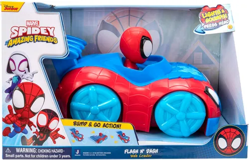 Vista 2 de Marvel's Spidey and HIS Amazing Friends Flash 'N' Dash Web Crawler - Vehículo rastreador de red motorizado con luces y sonidos - Juguetes con tus