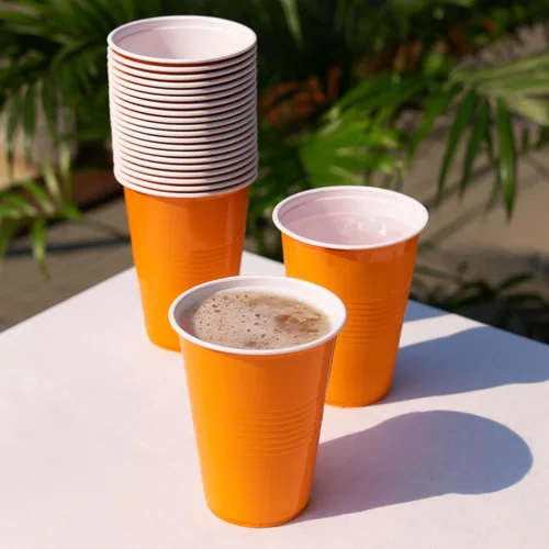 Vista 8 de TRUE Vasos desechables para fiesta naranja, vasos para bebidas para cócteles y cerveza, capacidad de 16 onzas, plástico, naranja, juego de 50
