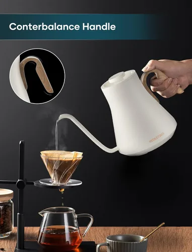 Vista 2 de INTASTING Hervidor Eléctrico, Hervidor Eléctrico de Cuello de Ganso, Control Preciso de Temperatura de ±1℉, Interior de Acero Inoxidable, Blanco