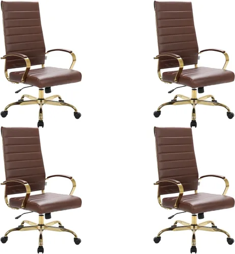 Vista 29 de LeisureMod Silla de oficina moderna de cuero con respaldo alto, silla de escritorio ejecutiva giratoria y ajustable con marco dorado, diseño Blanco