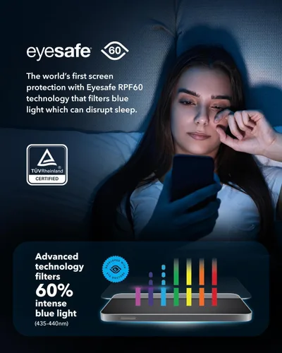 Vista 4 de ZAGG InvisibleShield VisionGuard - Protector de pantalla para iPhone 15 Plus/iPhone 16 Plus, vidrio templado, 5 veces más fuerte, filtro de luz