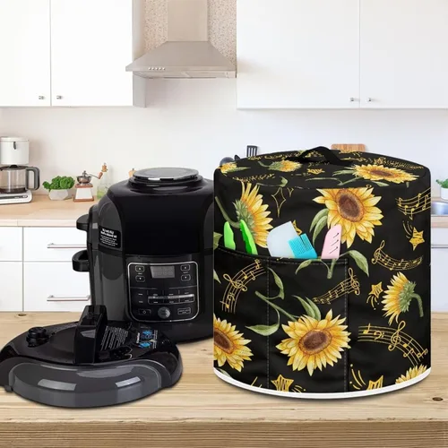 Vista 3 de Suobstales Cubierta antipolvo con estampado de girasol para olla instantánea de 6 cuartos de galón, diseño de nota musical, cubierta de olla a Nota