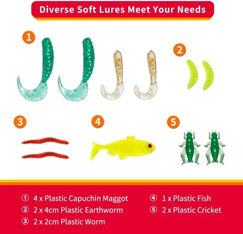 Vista 3 de GOANDO Fishing Lures Kit for Freshwater Bait Tackle Kit for Bass Trout Salmon Fishing Accessories Tackle Box Including Spoon Lures Soft Plastic