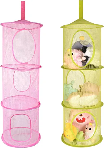 Vista 6 de ChezMax Almacenamiento de malla colgante para animales de peluche, paquete de 2 unidades, organizador grande de red de animales de peluche, bolsas