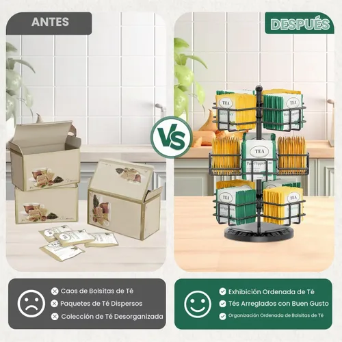 Vista 5 de EsLuker.ly Organizador de bolsas de té para mostrador, 3 niveles de metal Negro