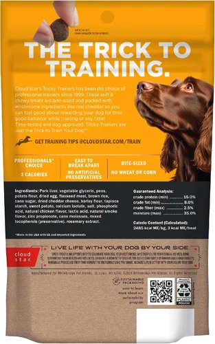 Vista 2 de Cloud Star Tricky Trainers - Golosinas suaves y masticables para entrenamiento de perros, bolsa de 5 onzas, sabor cheddar, ayuda de comportamiento