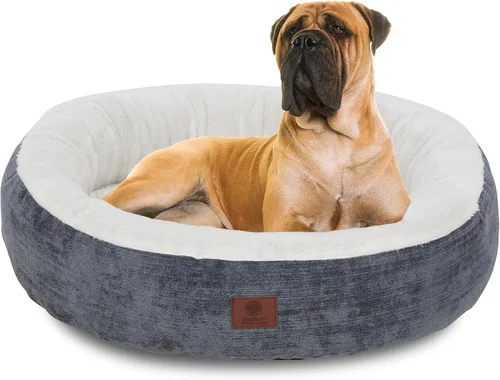 Vista 11 de AMERICAN KENNEL CLUB Cama redonda de tela Mason de 23 pulgadas para mascotas, elegante cama lavable para perros con parte inferior antideslizante