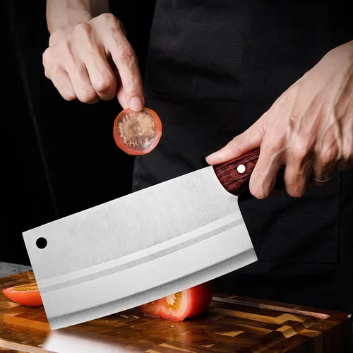 Vista 6 de TJ POP Cuchilla China de Chef, Cuchillo de Acero Inoxidable de 7.5 Pulgadas con Mango Ergonómico, Cuchillo de Cocina Ultra Afilado para Hogar