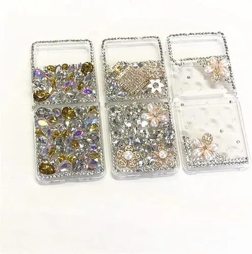 Vista 4 de Funda para Galaxy Z Flip 4, Galaxy Z Flip 4 5G, 3D hecha a mano con piedras brillantes y diamantes brillantes para Samsung Galaxy Z Flip 4 5G (2022)