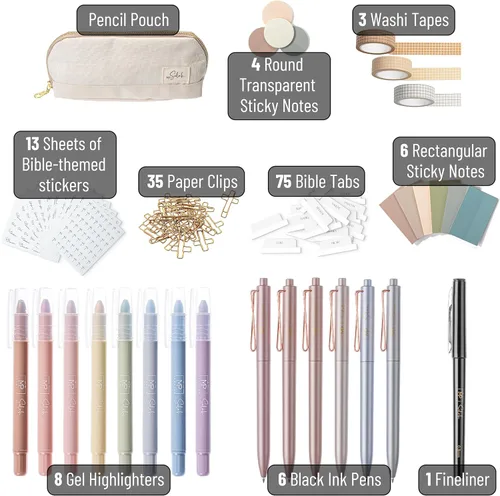 Vista 2 de Mr. Pen- Conjunto de diario bíblico (colección Selah) Complete Faith Journaling Kit with Highlighters, Pens, Sticky Notes, Tabs, Washi Tape &