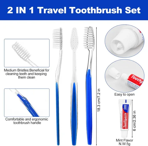 Vista 6 de 20 unidades de cepillos de dientes desechables con pasta de dientes (5 colores)