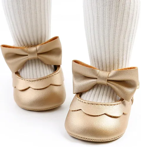 Vista 3 de QWZban Zapatos planos Mary Jane con Bownot antideslizante suela suave de piel sintética para recién nacidos, bebés, primeros caminantes