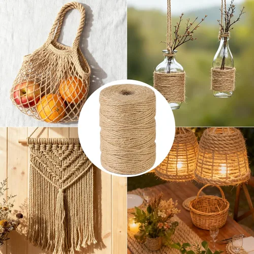 Vista 5 de Cordel de yute natural de 0.118 pulgadas y 328 pies para manualidades de regalo, proyectos de manualidades, envoltura, agrupación, embalaje