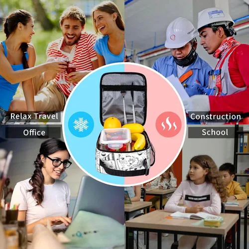 Vista 7 de Fiambrera de golf portátil aislada, bolsas de almuerzo multicolor de dibujos animados para mujeres, hombres, niños, niñas, escuela, trabajo