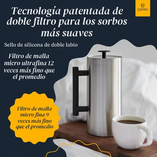 Vista 4 de ESPRO P6 - Cafetera de prensa francesa de 32 onzas, acero inoxidable de doble pared con aislamiento, acero inoxidable cepillado