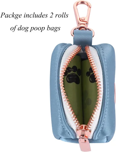 Vista 3 de Lionet Paws Lindo soporte para bolsas de excrementos de perro con bolsa para correa, dispensador de seda para perros, collar a juego Azul