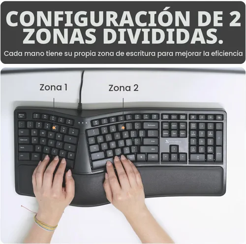 Vista 4 de Teclado Ergonómico con Cable X9 con Reposamuñecas Acolchado - Escribe Cómodamente por Más Tiempo - Teclado Dividido con Cable USB para Laptop, PC