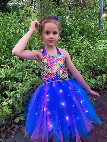 Vista 4 de Kakalver Mermaid Costume for Girls Mermaid Dress LED Light Up for Mermaid Birthday Decorations Halloween Dress Up Gifts