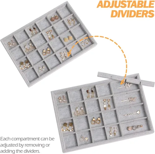 Vista 5 de DIOMMELL Juego de 4 bandejas apilables de terciopelo para joyas, caja de almacenamiento de exhibición, soporte para aparador, cajón organizador